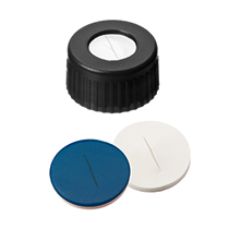 9mm Combination Seal: PP Short Thread Cap black centre hole;
